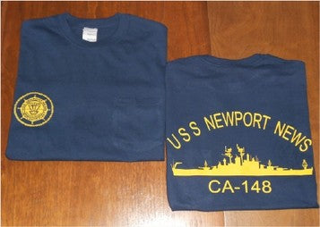 #22 & #23- USS Newport News CA-148 Navy T-Shirt With Logo & Ship's Silhouette On Back