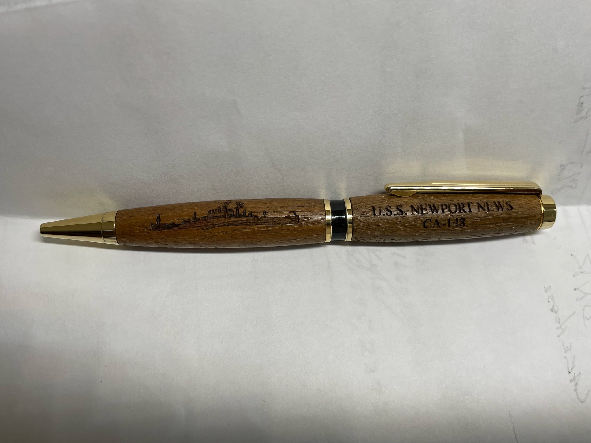 #76A  Custom Made Newport News Teak Engraved Pen