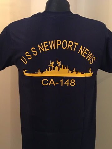 #22 & #23- USS Newport News CA-148 Navy T-Shirt With Logo & Ship's Silhouette On Back